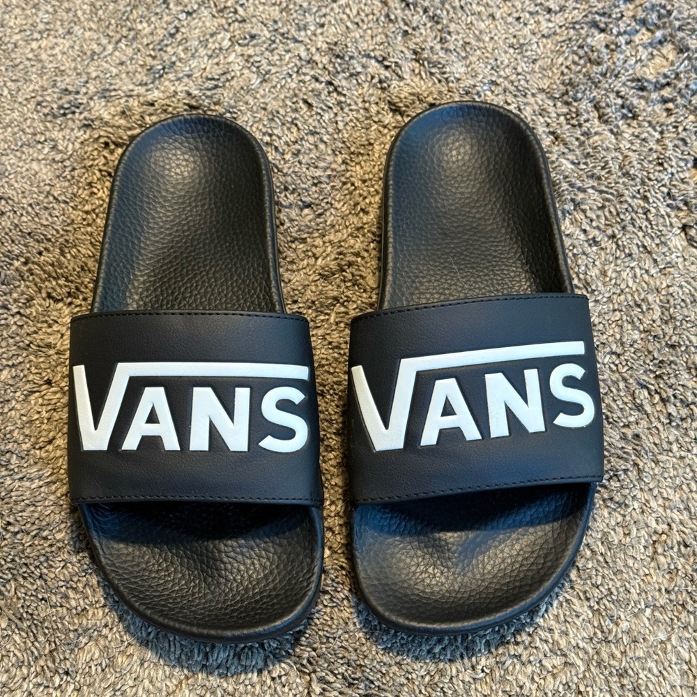 Vans Black Slides with White Logo
